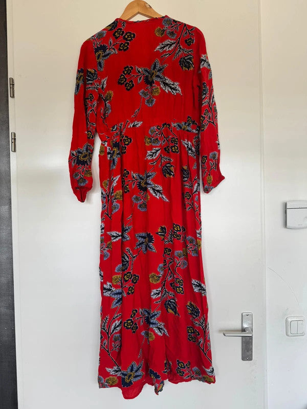 Rode Boho Maxi-jurk met Bloemenprint en Kwastjes