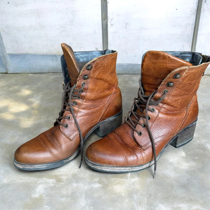 👢 Bullboxer Leren Veterboots – Cognac – Maat 40