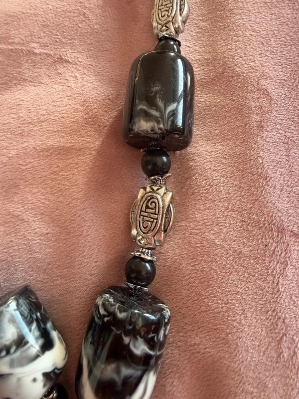 Chunky ethnische Statement Ketting - Tribal / Boho Stijl - Zwart &amp; Zilver
