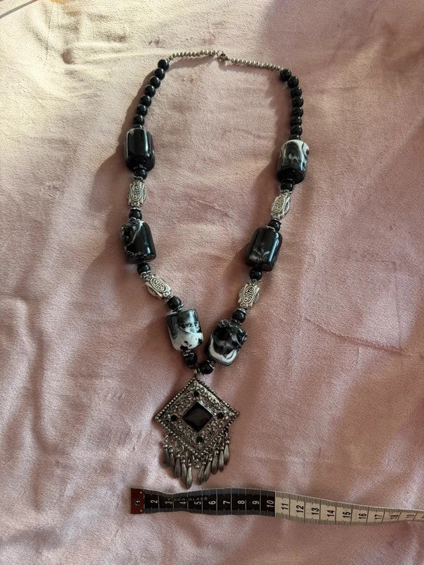 Chunky ethnische Statement Ketting - Tribal / Boho Stijl - Zwart &amp; Zilver