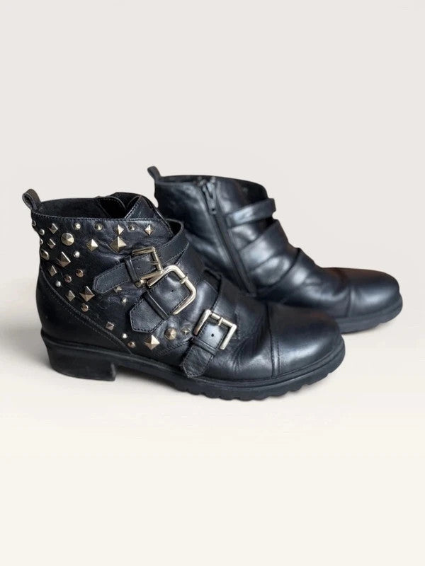 Steve Madden Sparkie Ankleboots – zwarte leren biker boots met studs