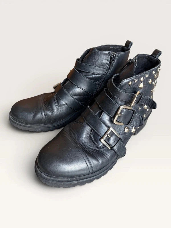 Steve Madden Sparkie Ankleboots – zwarte leren biker boots met studs