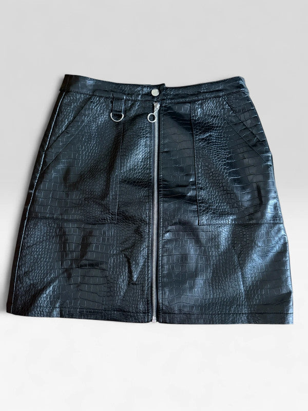 🖤 Stoere Croco-Look Minirok met Rits
