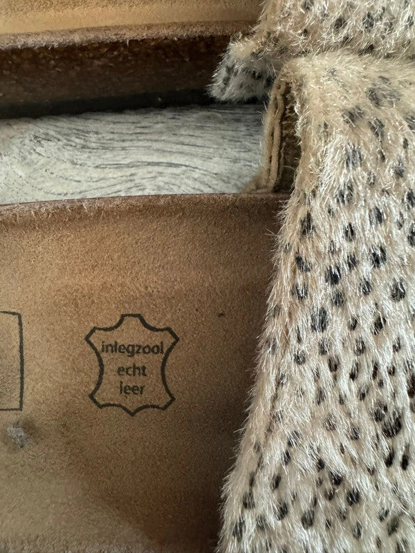 Chic Leopard Print Faux Fur Slide Sandals | Cork Footbed Comfort