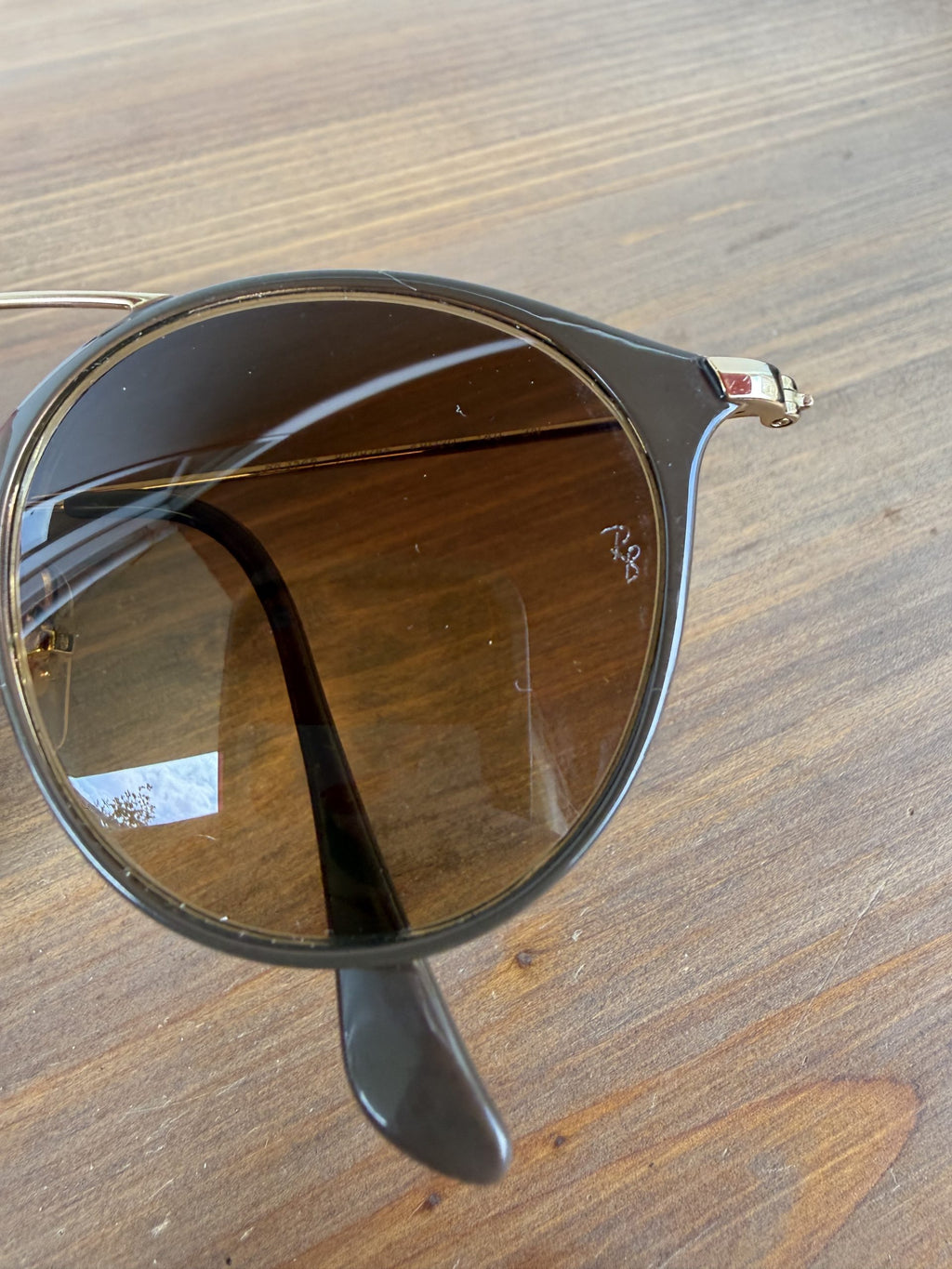 Retro Ray-Ban Brown &amp; Gold Round Sunglasses with New Case - Model 3546