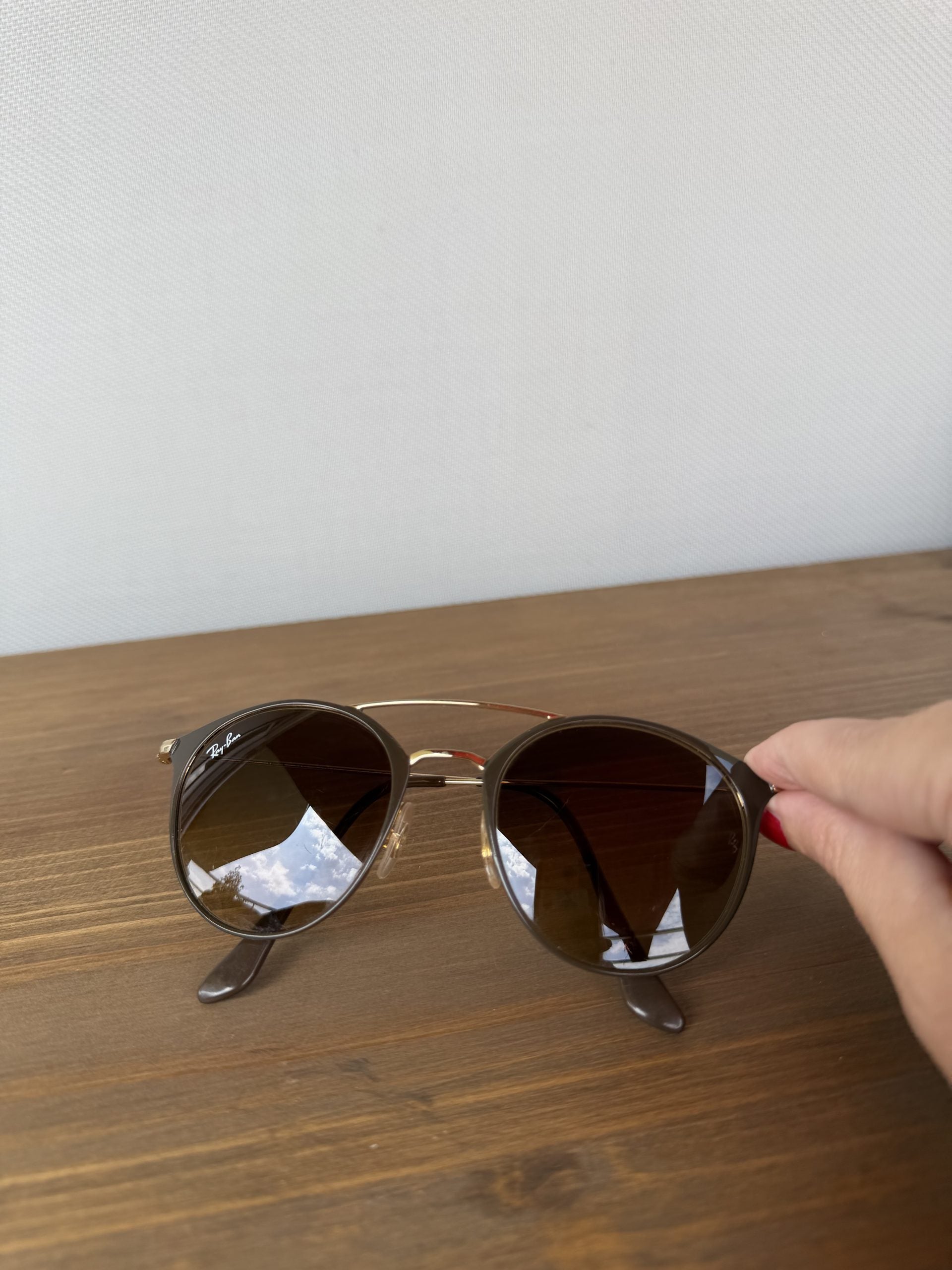 Retro Ray-Ban Brown &amp; Gold Round Sunglasses with New Case - Model 3546
