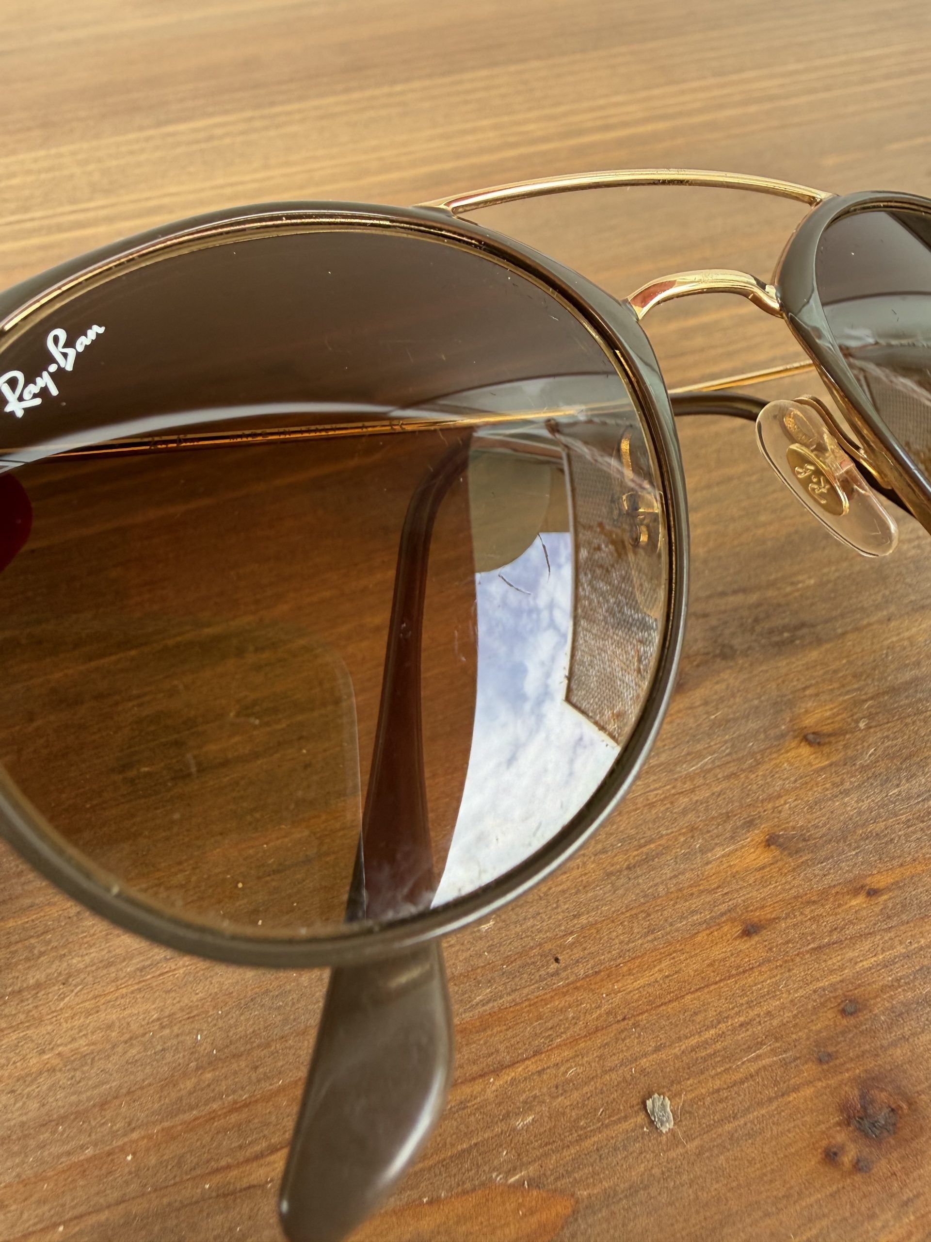 Retro Ray-Ban Brown &amp; Gold Round Sunglasses with New Case - Model 3546