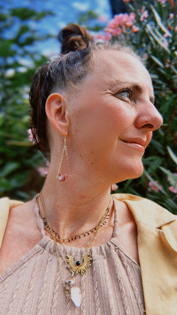 WILD MUSE — The Raw Gem Drop Earrings With 18k Gold Plated Brass Chain