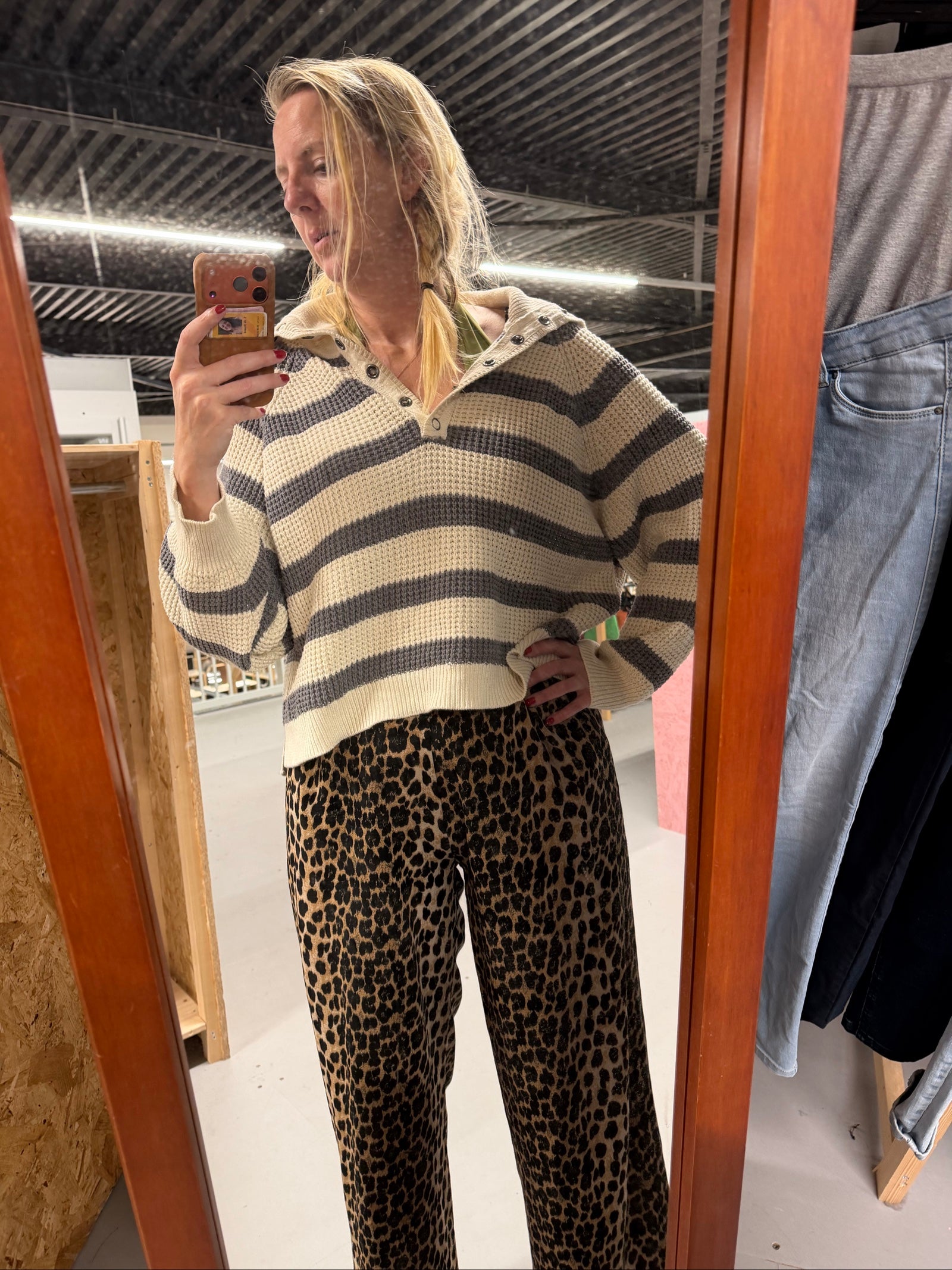 Pull&amp;Bear Cream &amp;Grey Striped Knit Sweater Small Cotton Blend