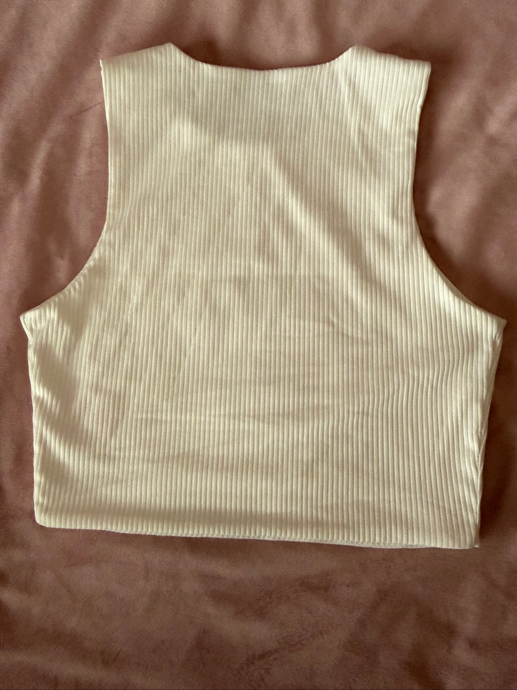 Loavies Cream Ribbed Cropped Tank Top Medium