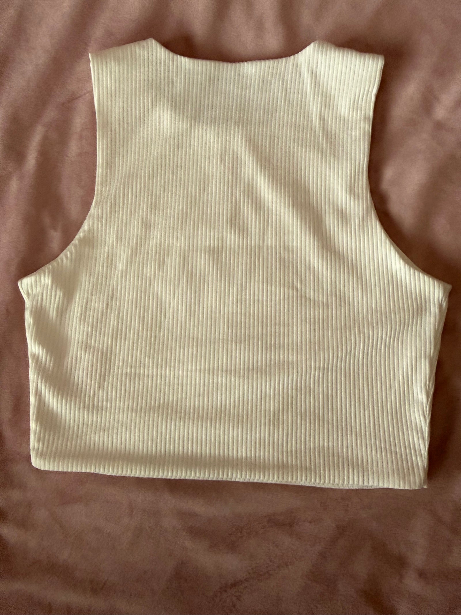Loavies Cream Ribbed Cropped Tank Top Medium
