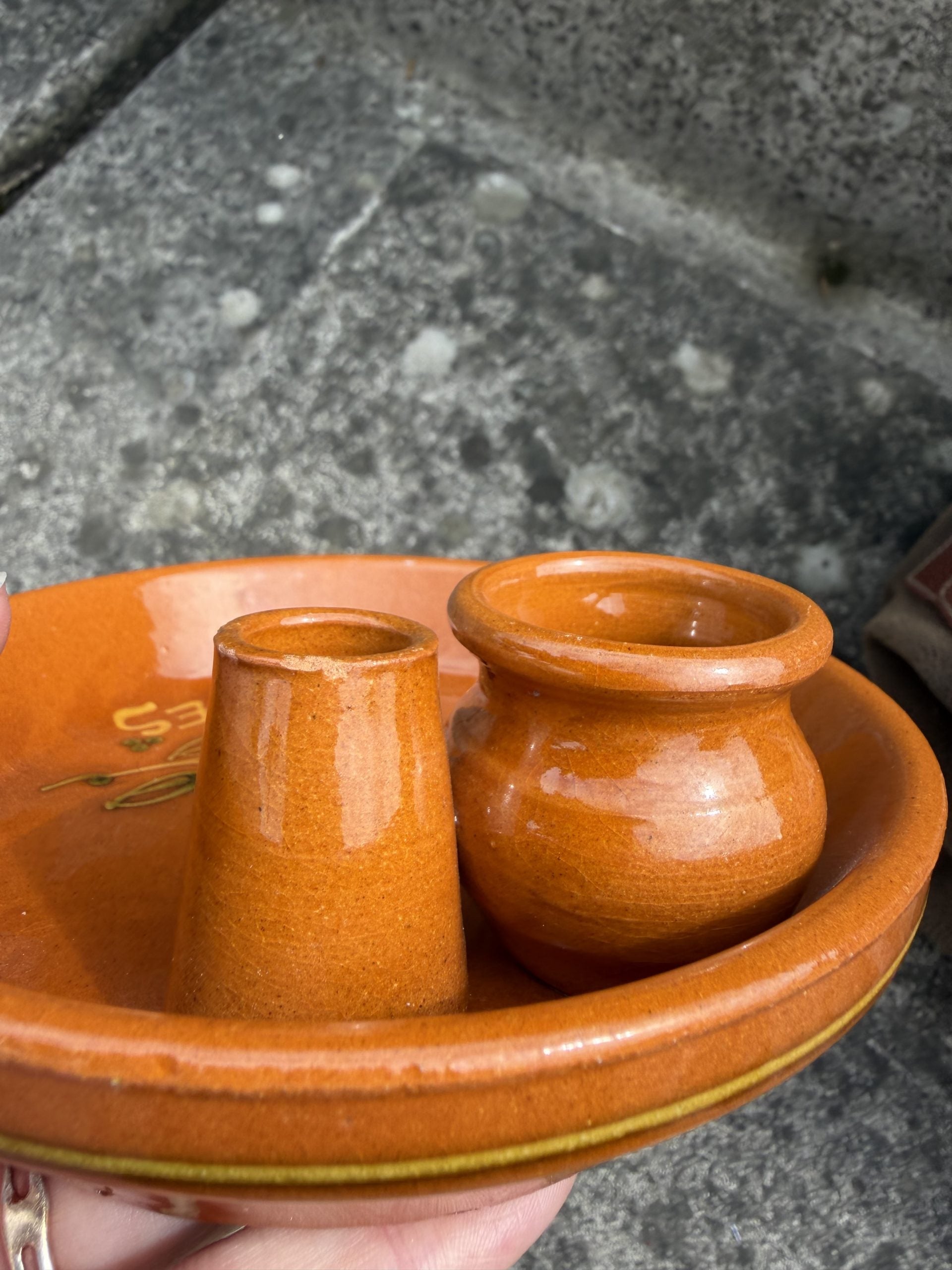 Mediterranean Brown Ceramic Olive Dish with Two Small Containers