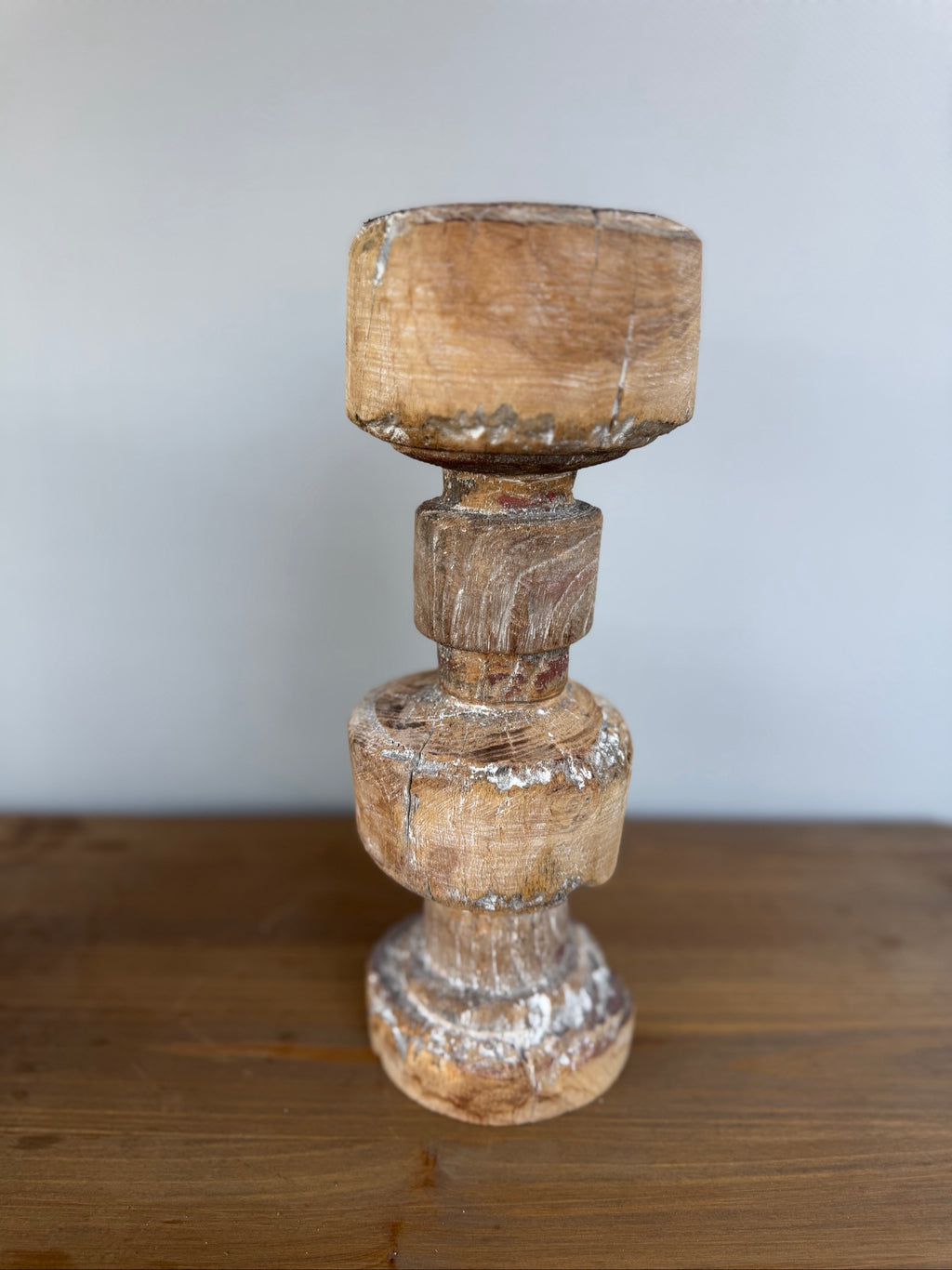 Vintage Natural Wood Decorative Candle Holders Pair