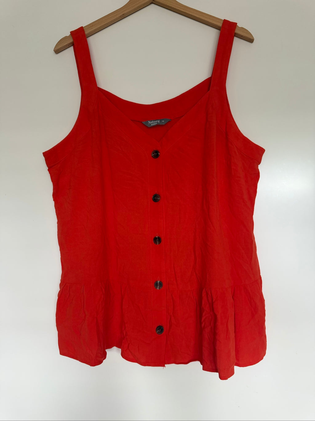 Nutmeg Red Button-Front Peplum Top UK 16