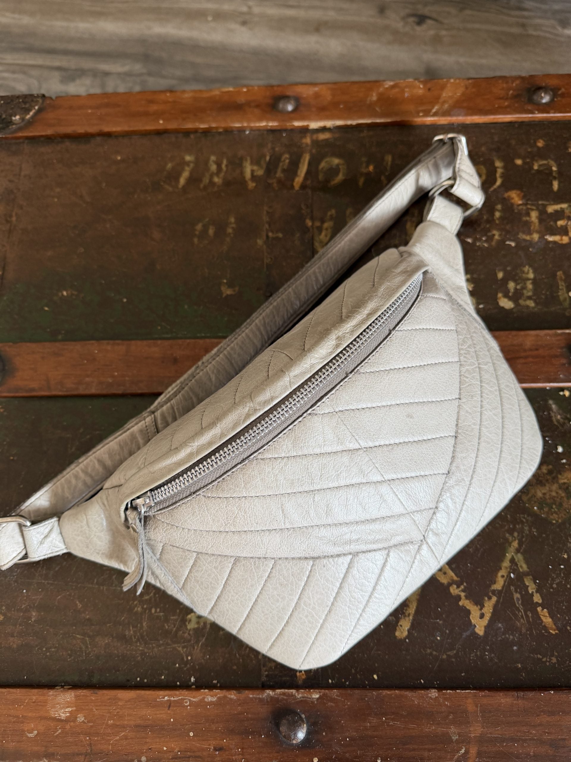 Light Grey Quilted Leather Belt Bag Waist Bag