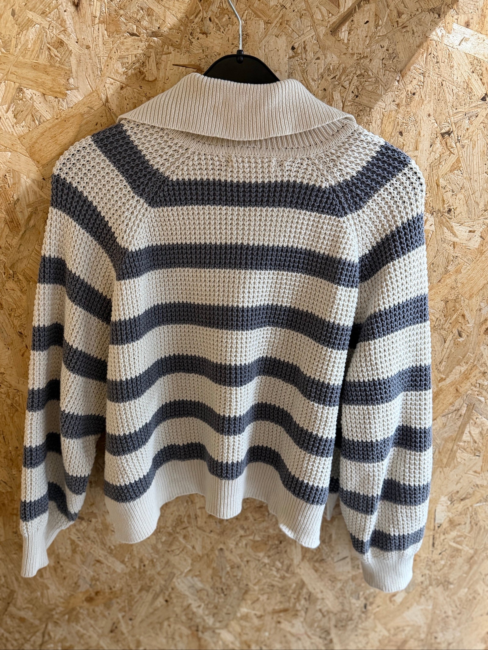 Pull&amp;Bear Cream &amp;Grey Striped Knit Sweater Small Cotton Blend