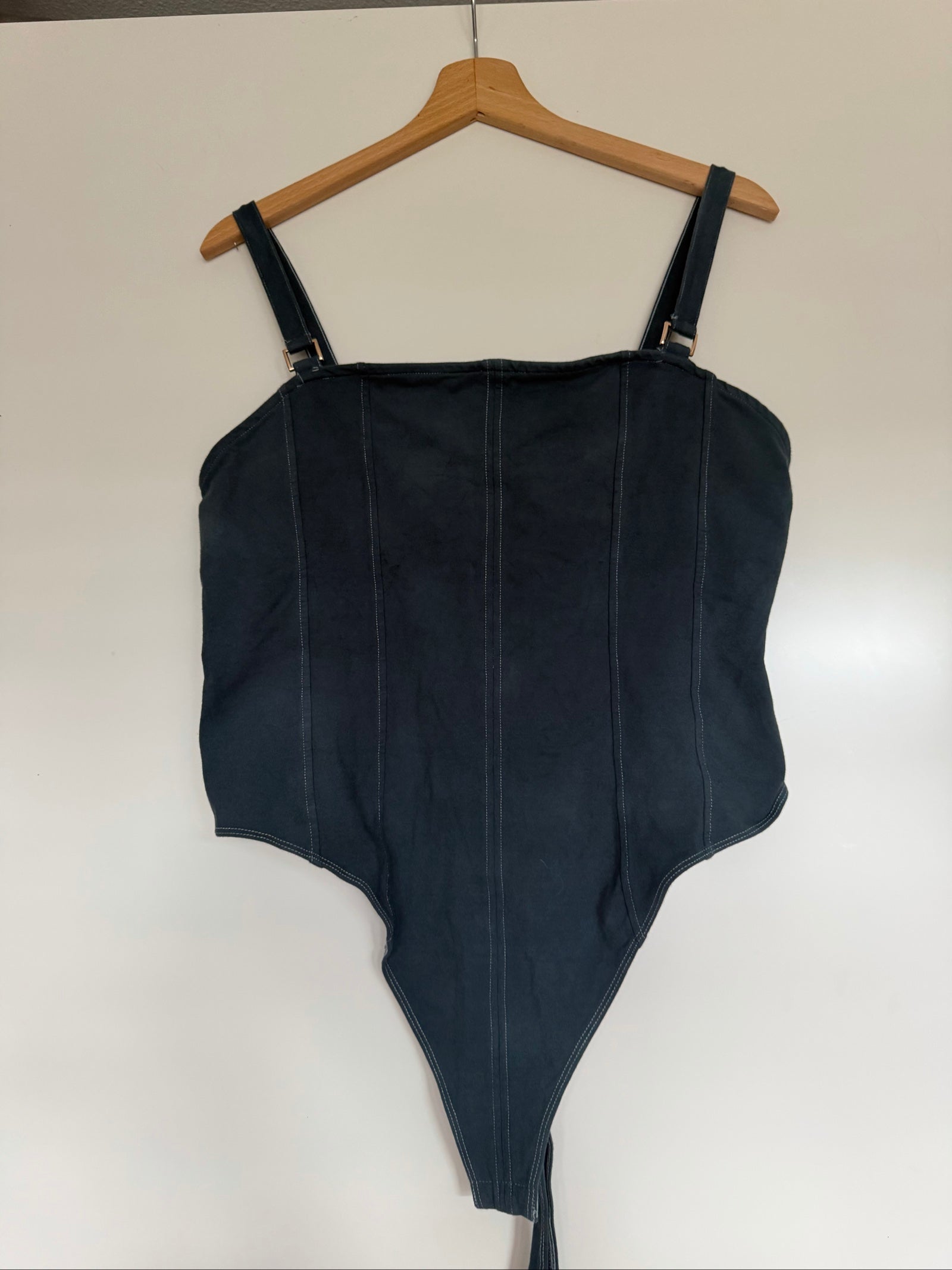 H&amp;M denim look Corset Top Bodysuit Large Adjustable Straps