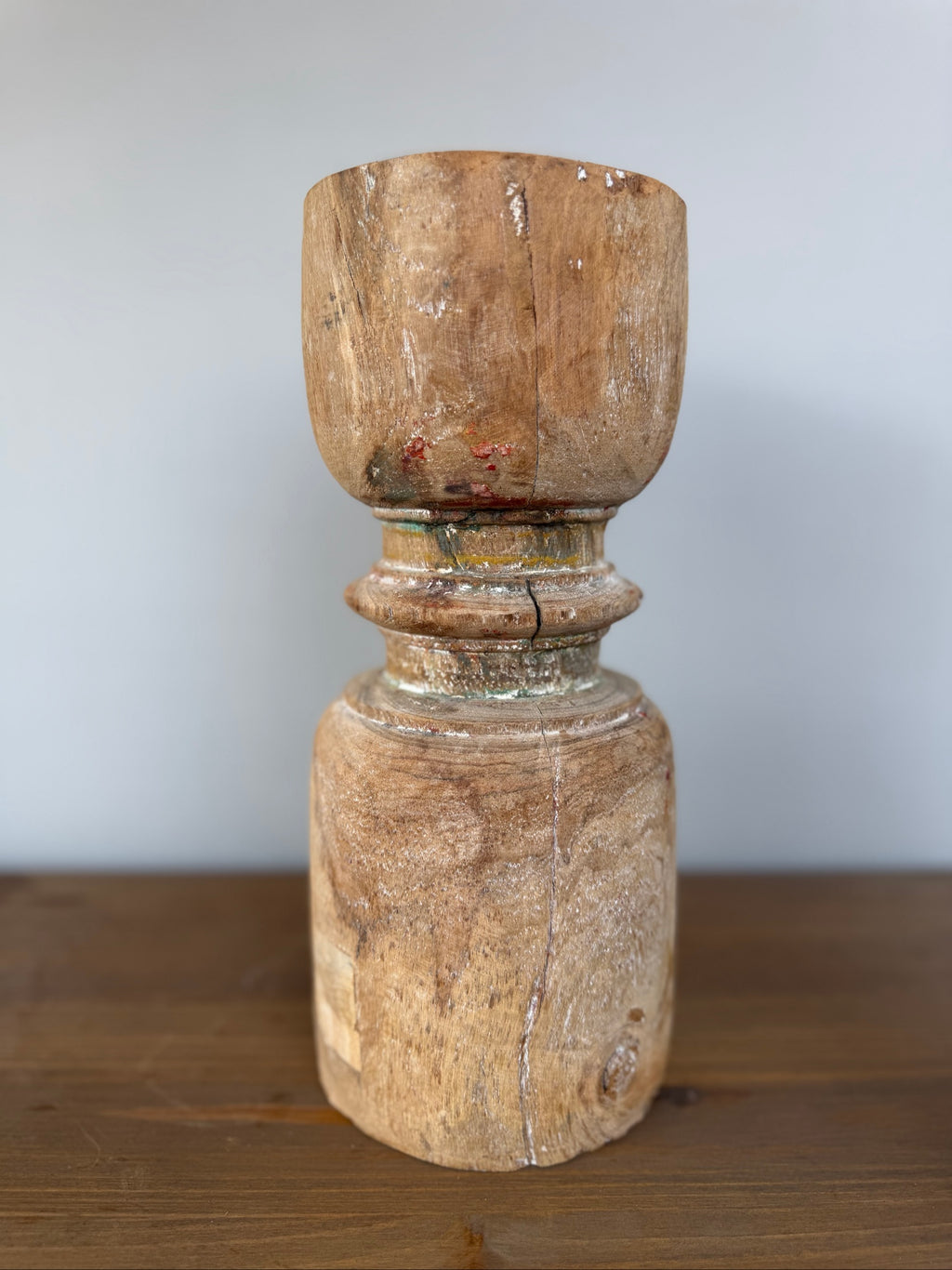 Vintage Natural Wood Decorative Candle Holders Pair