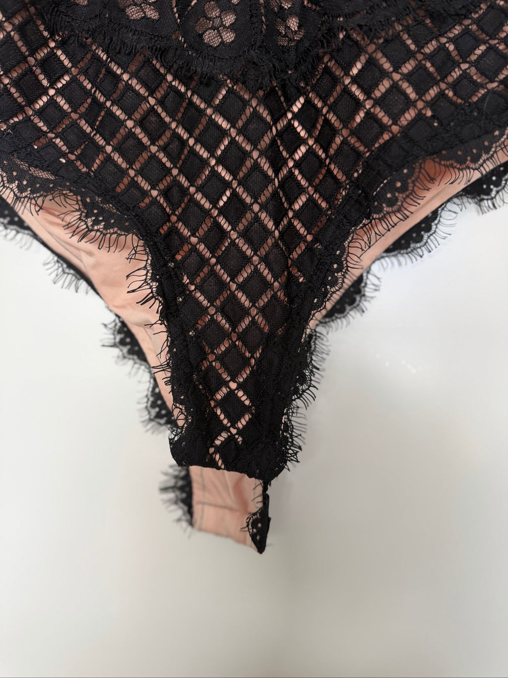 Black Lace Bodysuit Lingerie Size S/M Sheer Floral Design