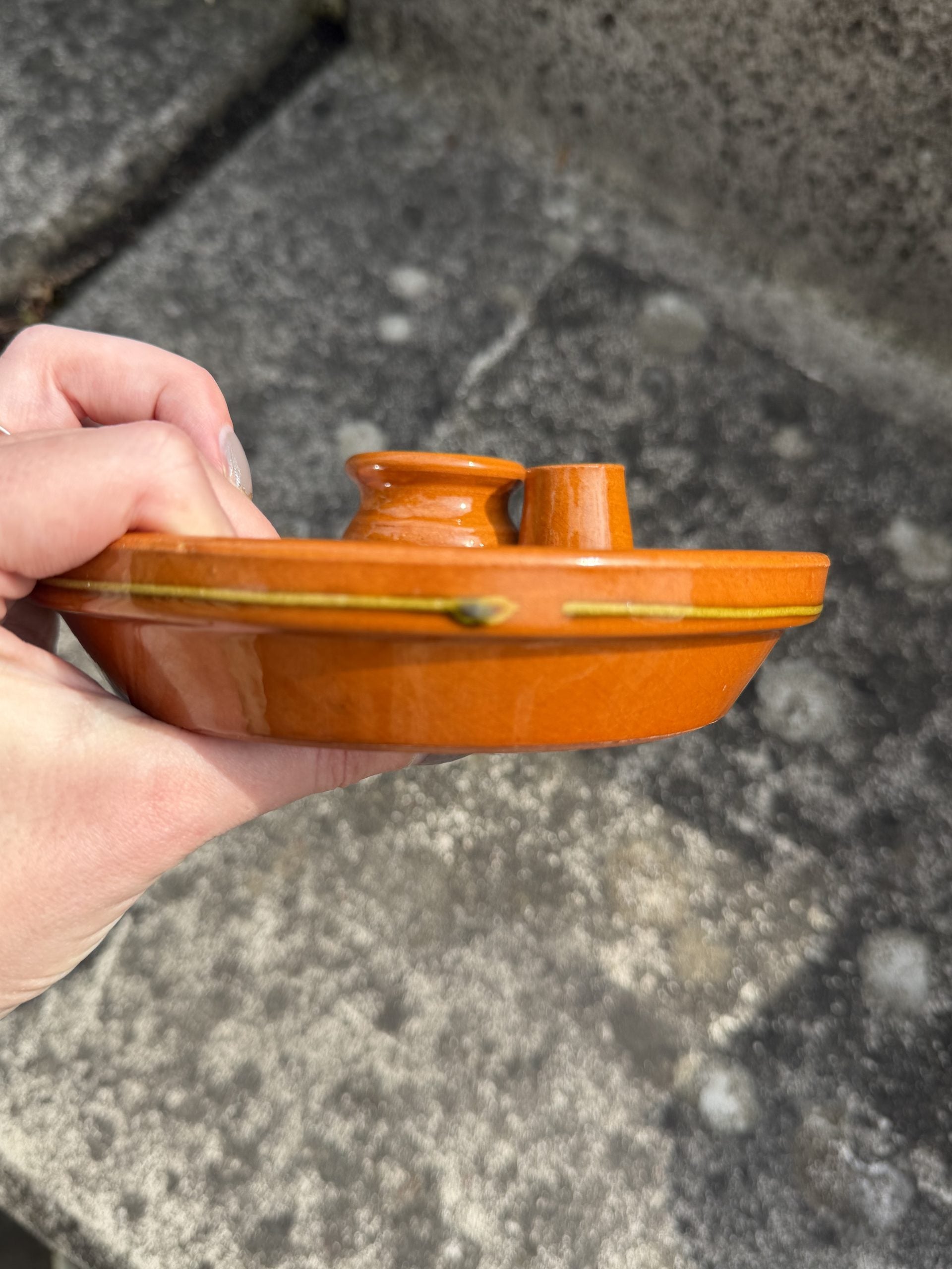 Mediterranean Brown Ceramic Olive Dish with Two Small Containers