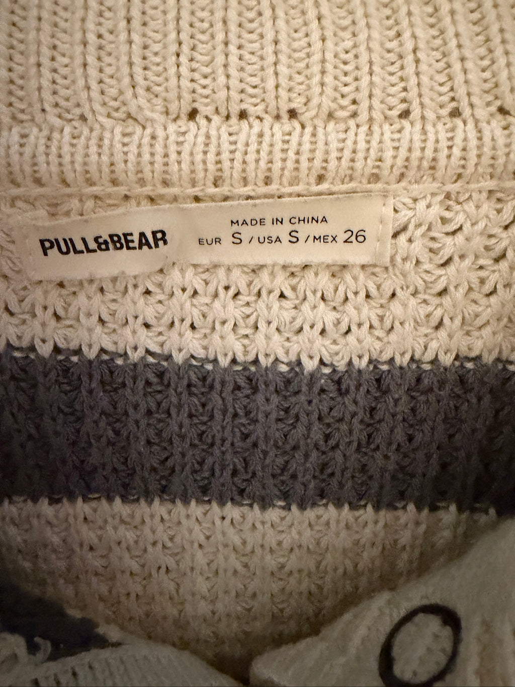 Pull&amp;Bear Cream &amp;Grey Striped Knit Sweater Small Cotton Blend