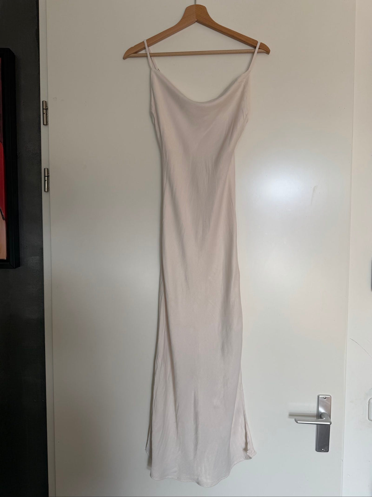 Bershka beige slip dress with thin straps and lightweight 100% viscose material.