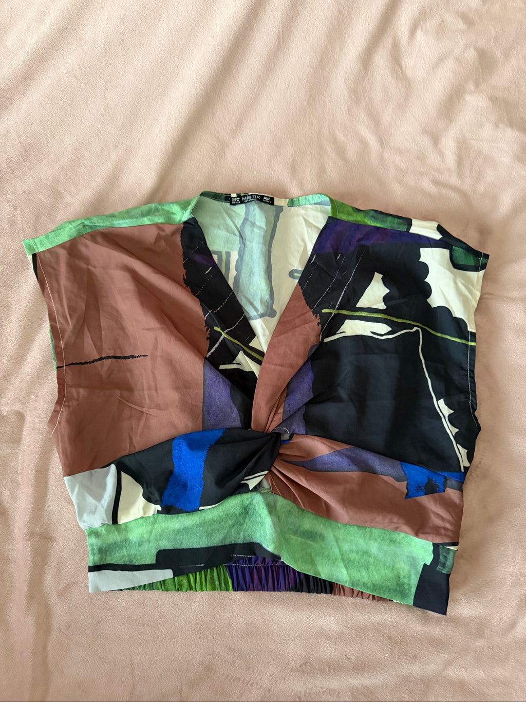 Multicolor Abstract Print Crop Top Medium