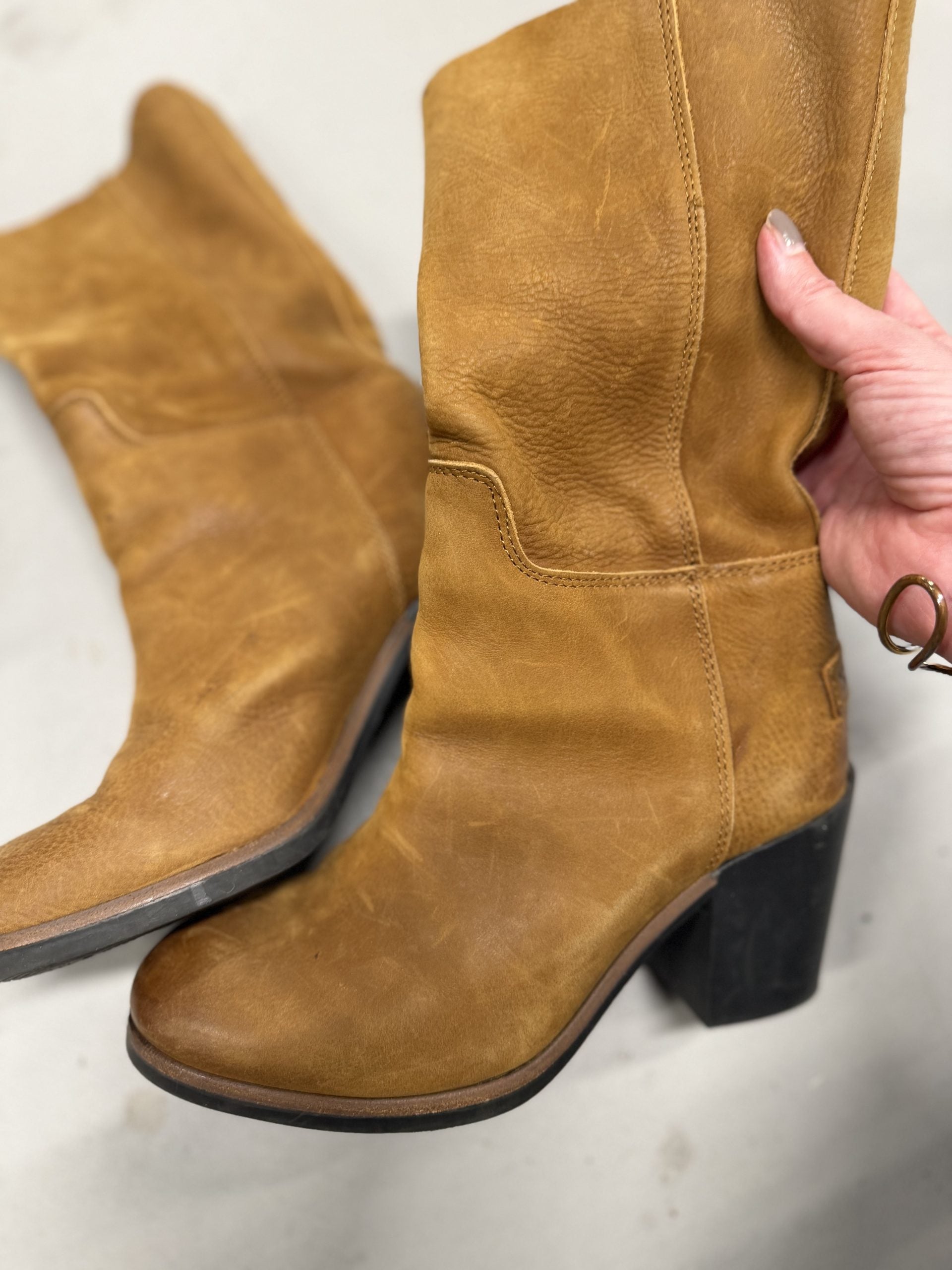 Shabbies Boho Tan Leather Mid-Calf Boots Size 38