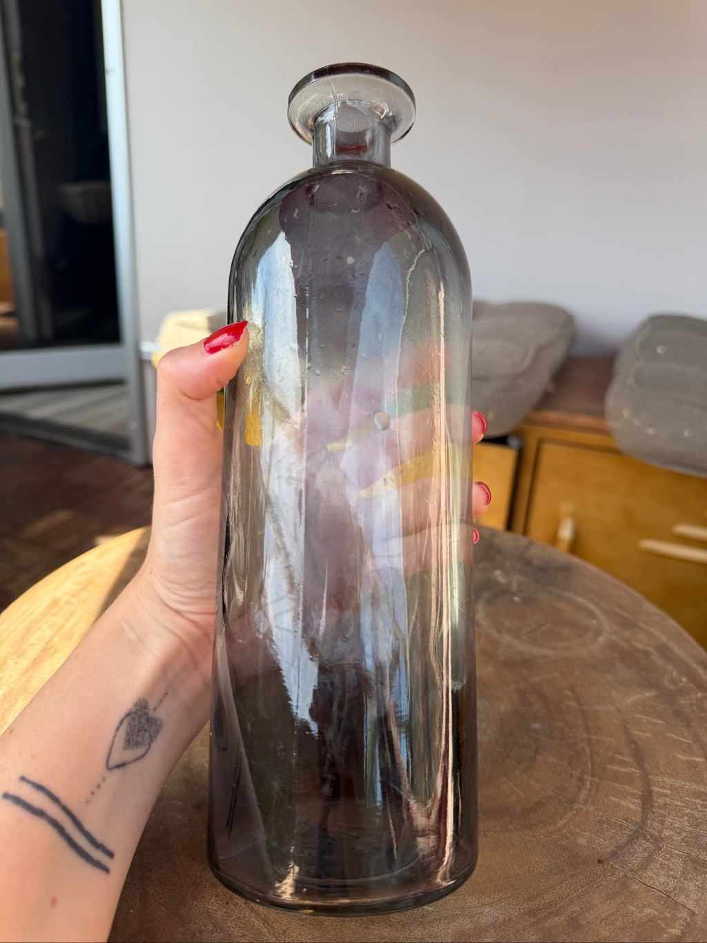 Vintage Smoky Glass Bottle Vase