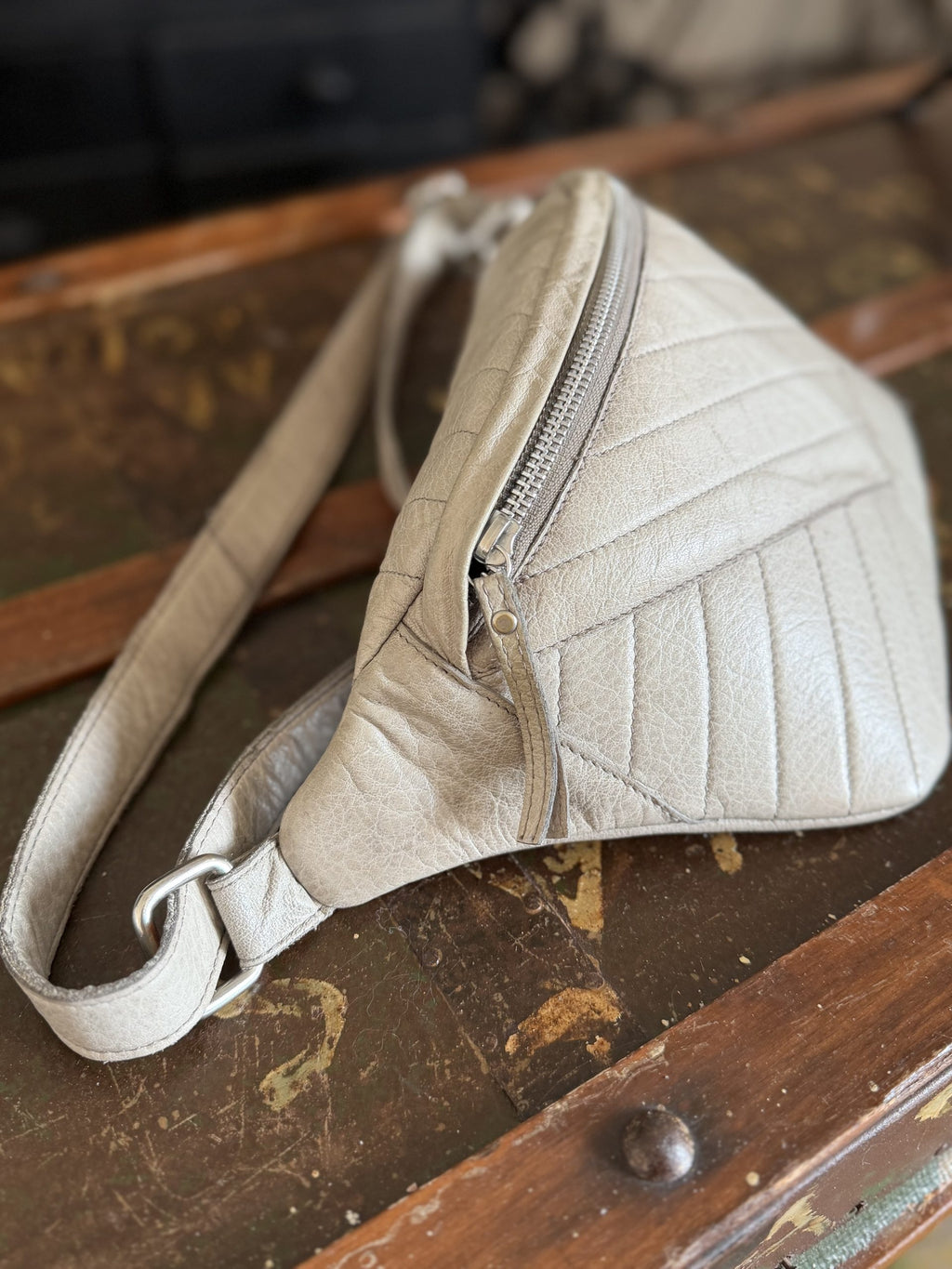 Light Grey Quilted Leather Belt Bag Waist Bag