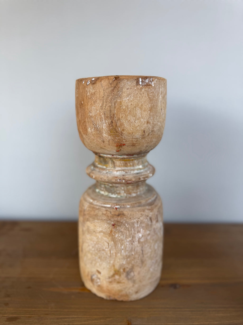 Vintage Natural Wood Decorative Candle Holders Pair