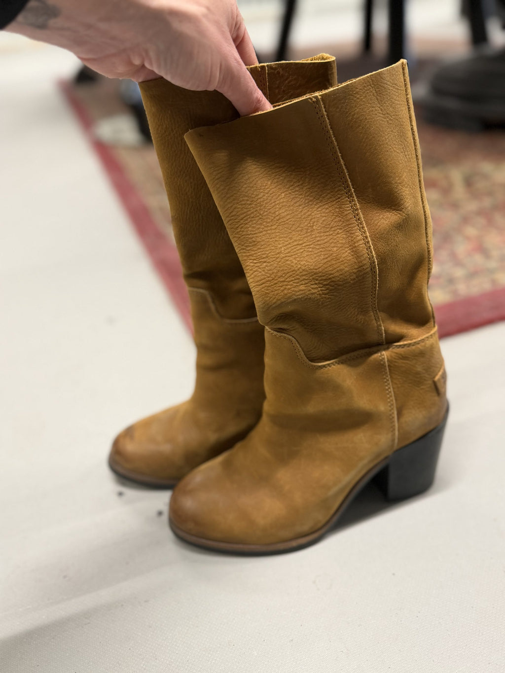 Shabbies Boho Tan Leather Mid-Calf Boots Size 38