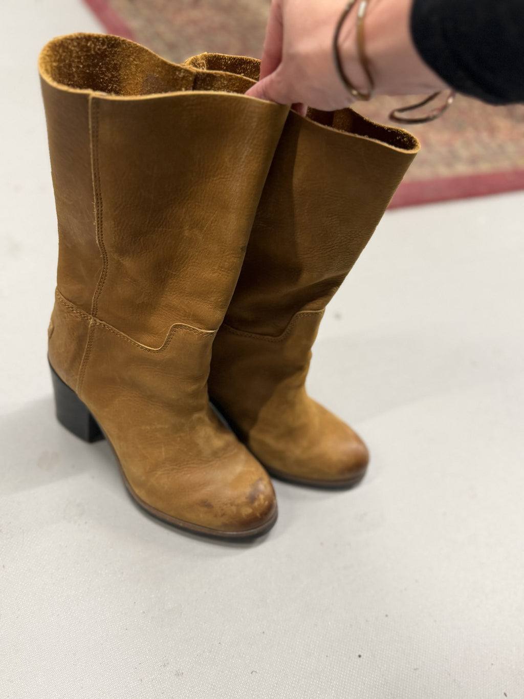 Shabbies Boho Tan Leather Mid-Calf Boots Size 38