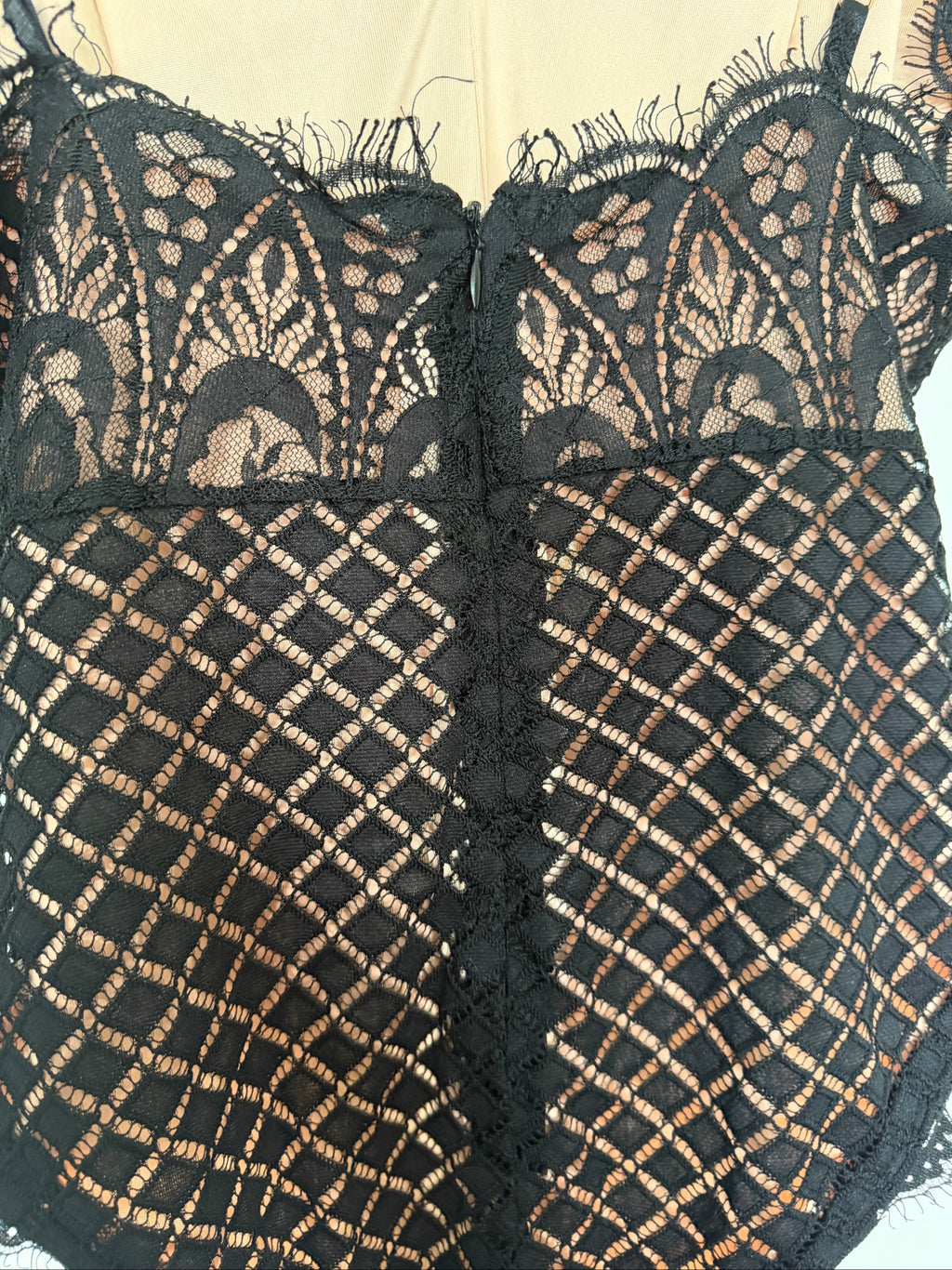 Black Lace Bodysuit Lingerie Size S/M Sheer Floral Design