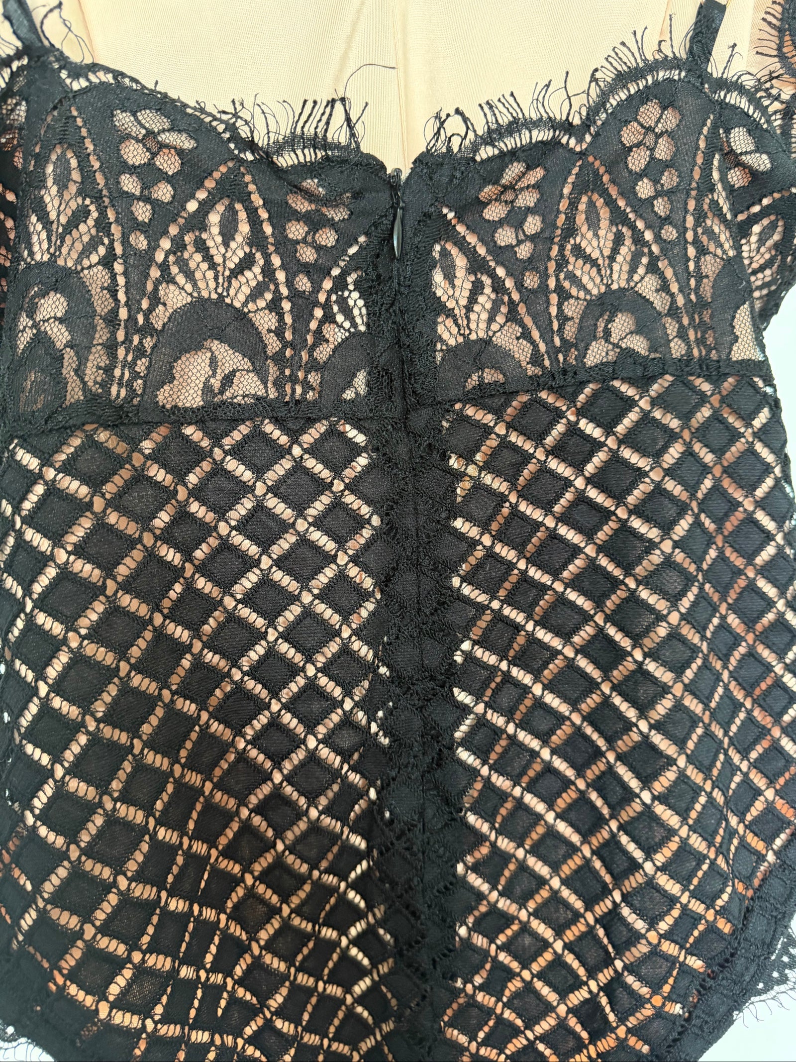 Black Lace Bodysuit Lingerie Size S/M Sheer Floral Design