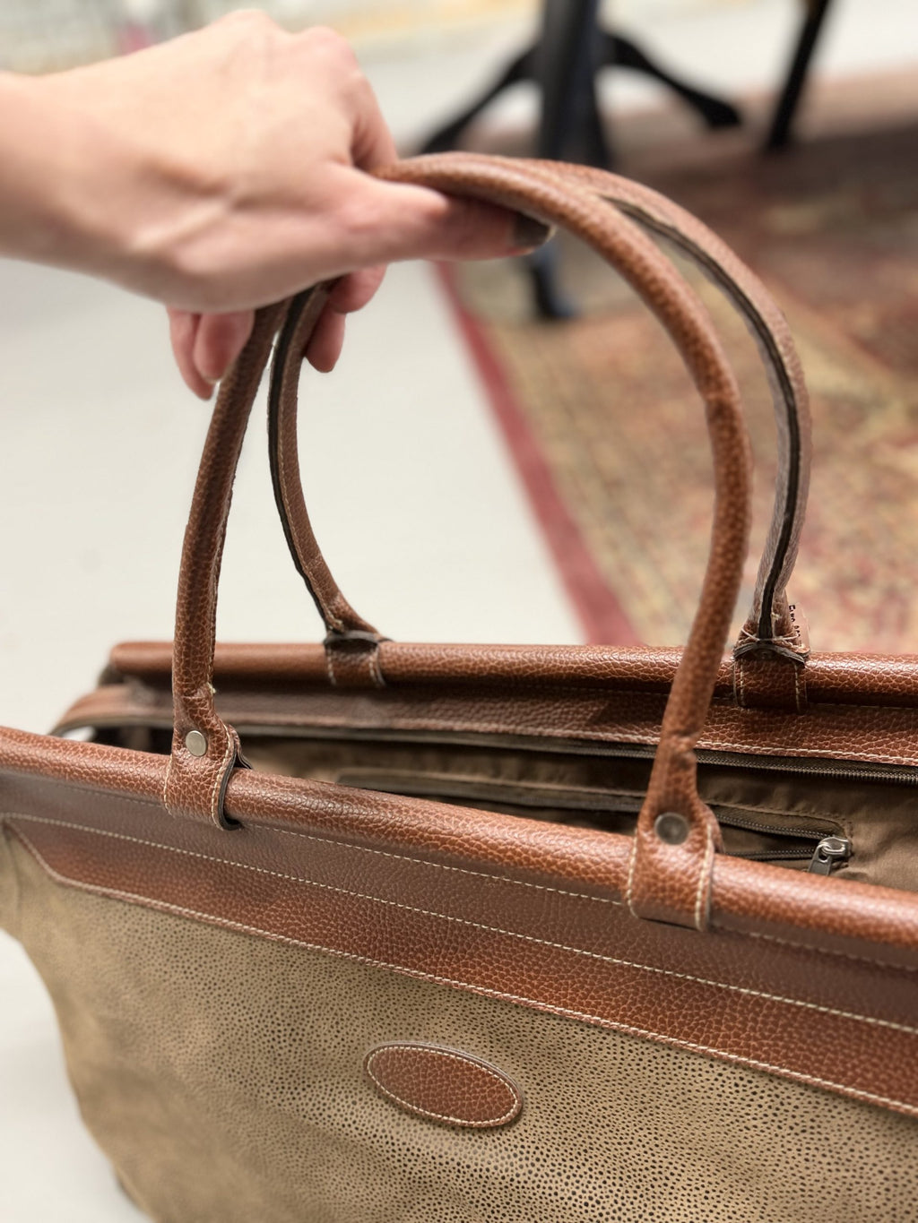Preppy Genuine Leather Large Weekend Handbag