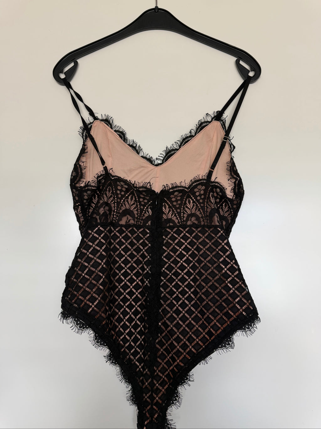 Black Lace Bodysuit Lingerie Size S/M Sheer Floral Design