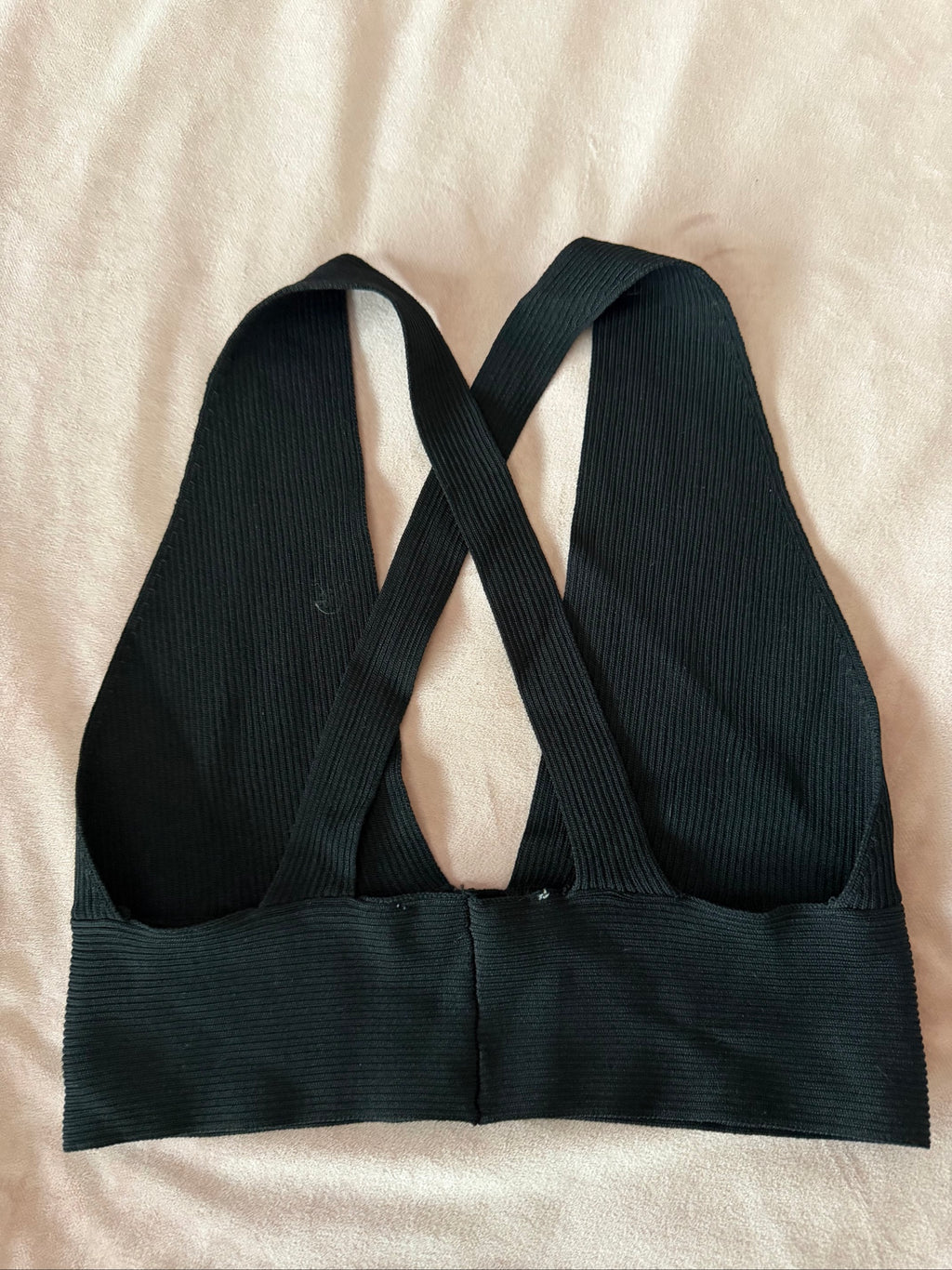 Zara Black Ribbed Cross Back Bralette Top Medium
