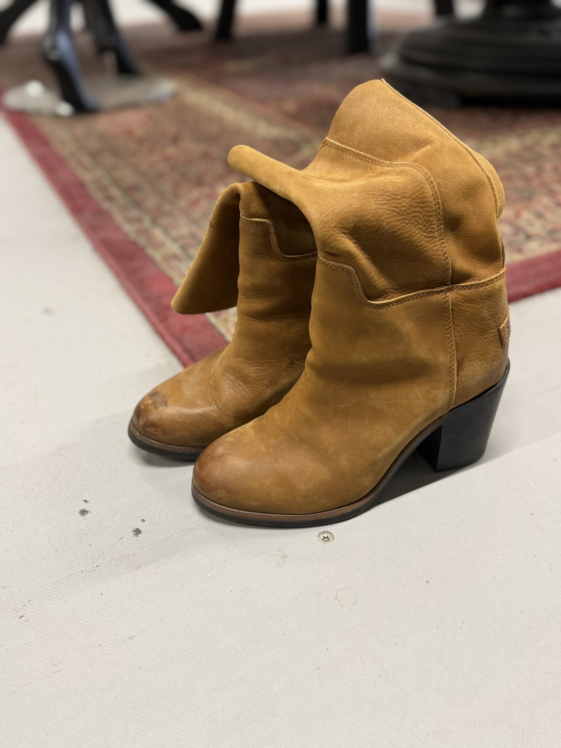 Shabbies Boho Tan Leather Mid-Calf Boots Size 38