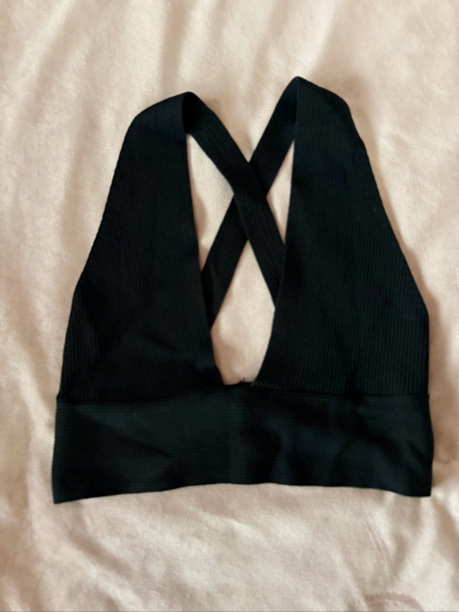 Zara Black Ribbed Cross Back Bralette Top Medium