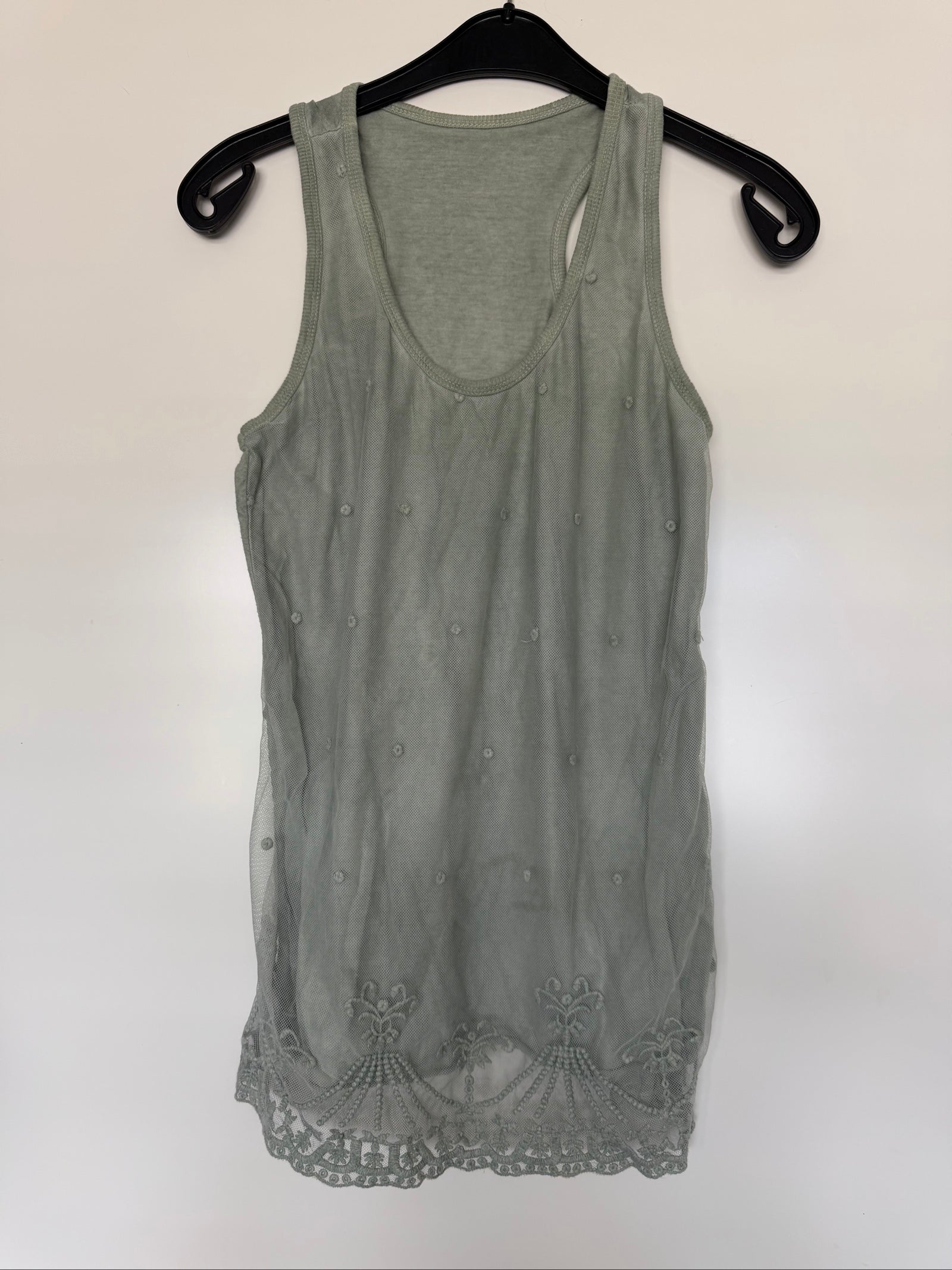 Whimsical y2k Embroidered Mesh Layered Tank Top M