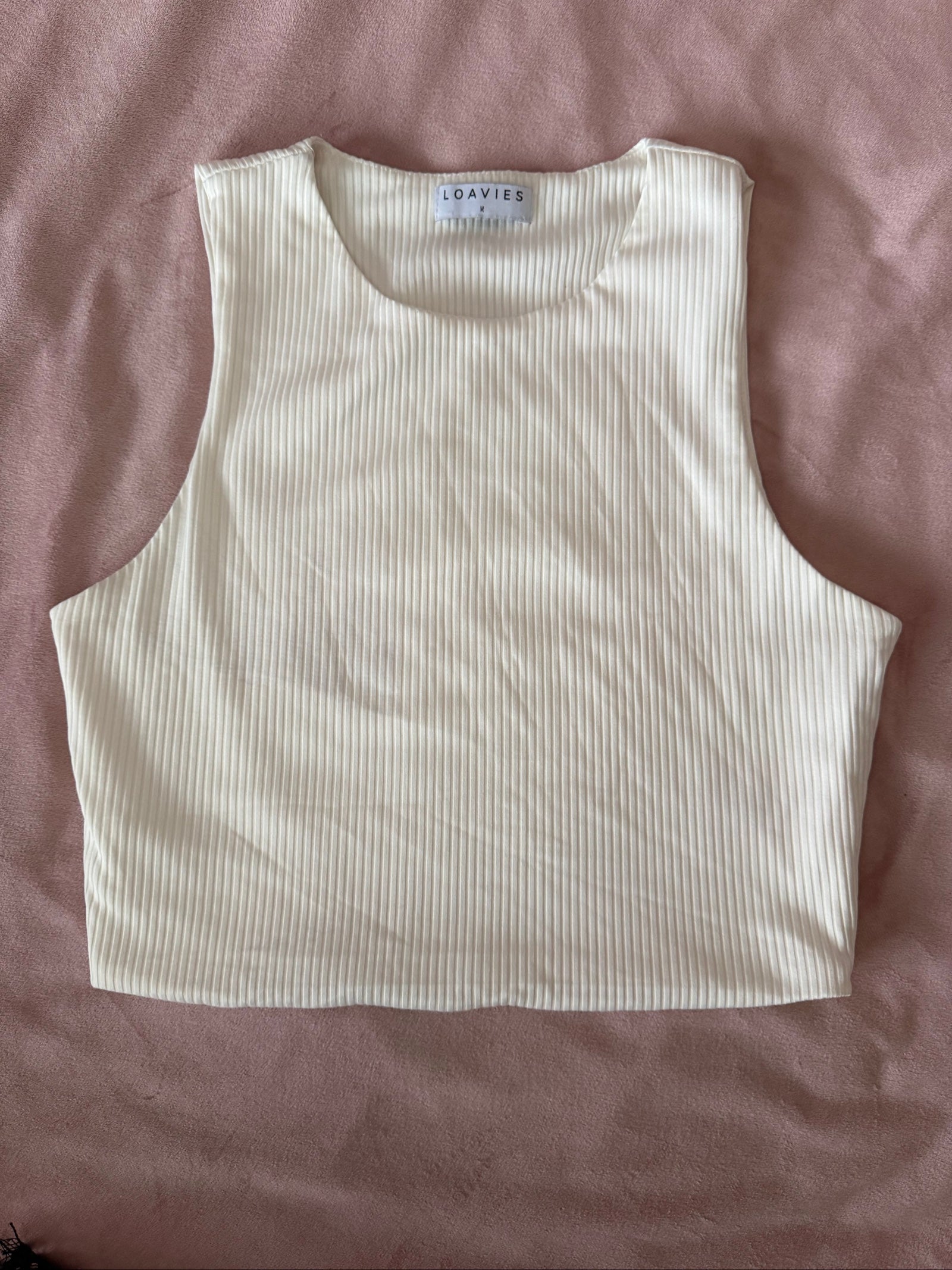 Loavies Cream Ribbed Cropped Tank Top Medium
