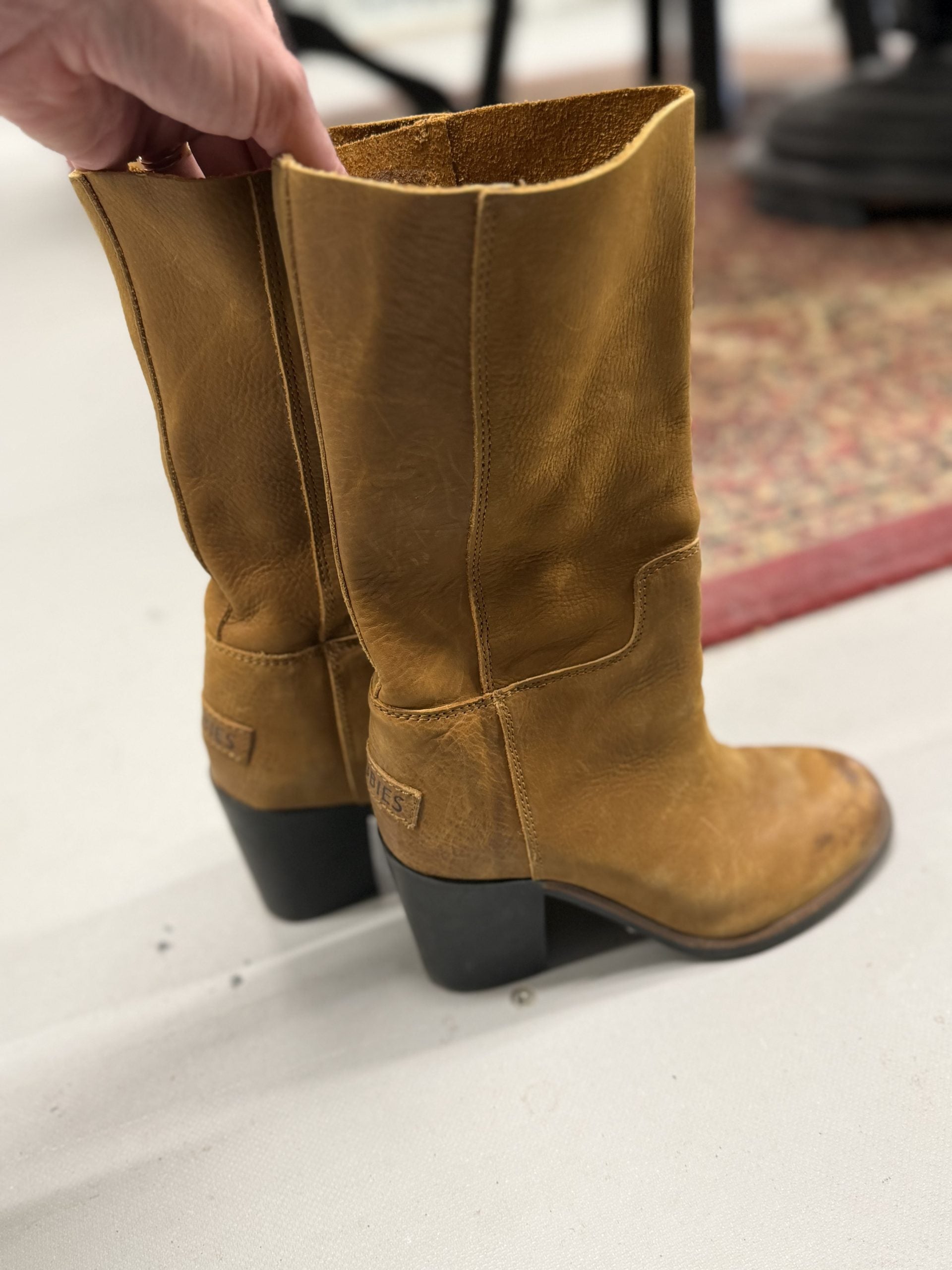 Shabbies Boho Tan Leather Mid-Calf Boots Size 38