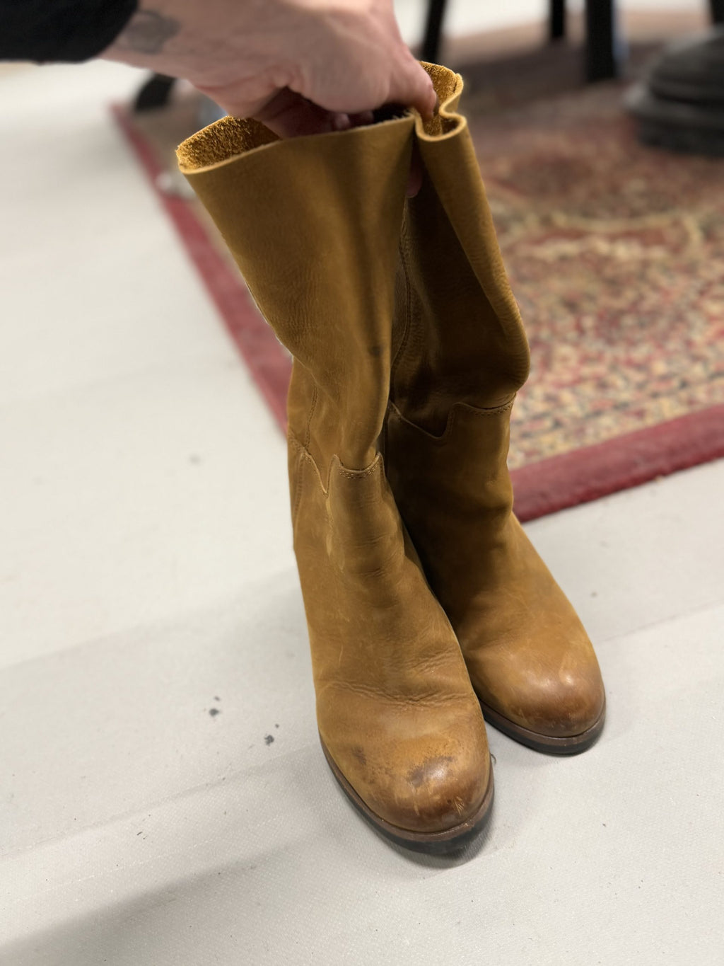 Shabbies Boho Tan Leather Mid-Calf Boots Size 38