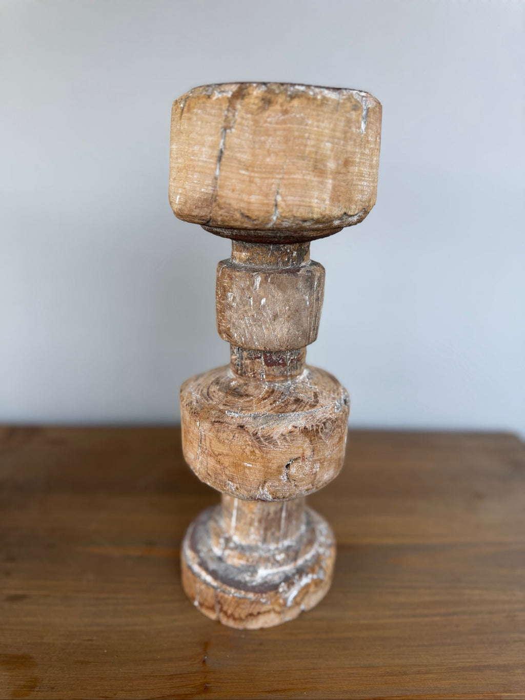 Vintage Natural Wood Decorative Candle Holders Pair