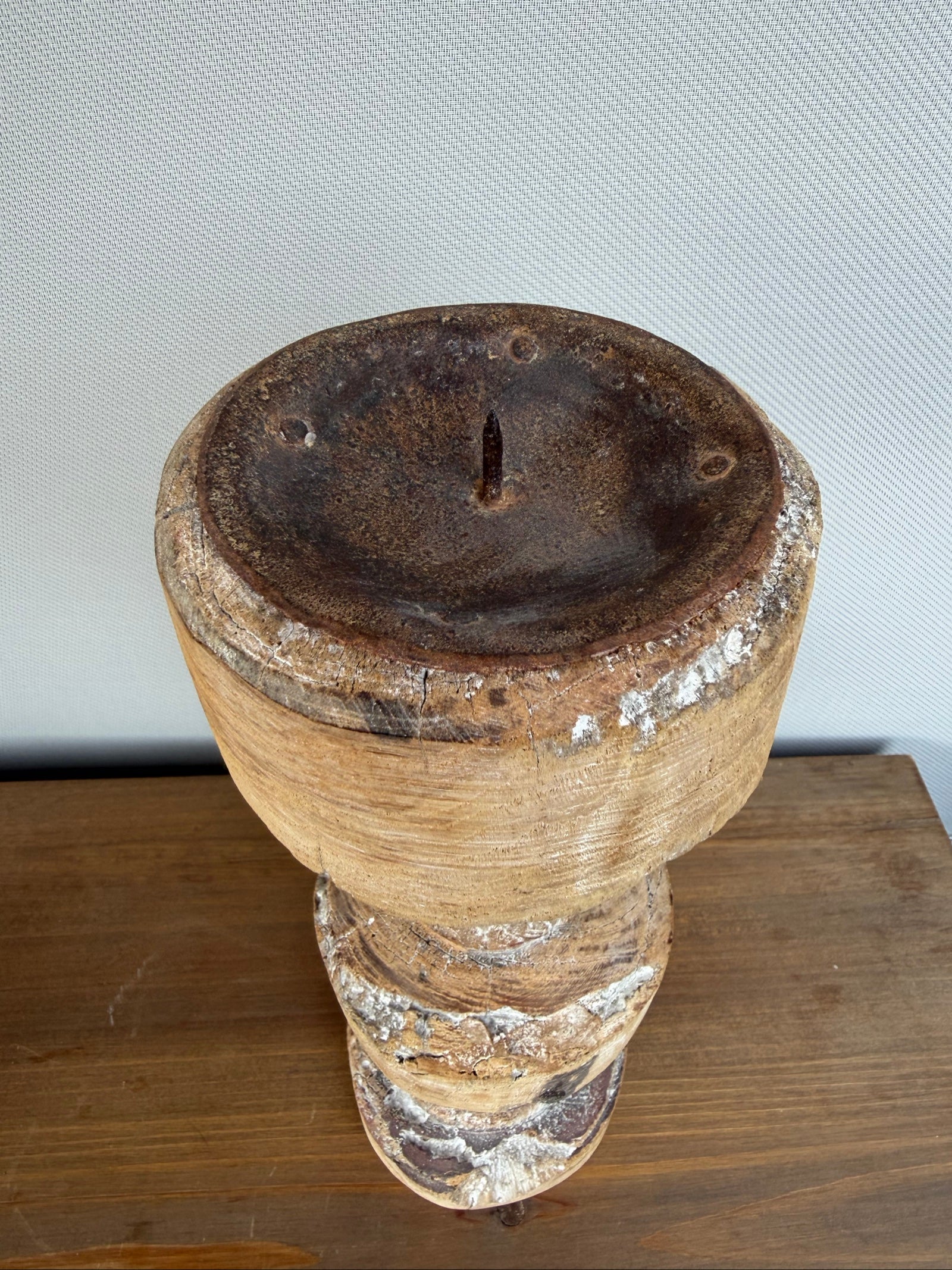 Vintage Natural Wood Decorative Candle Holders Pair