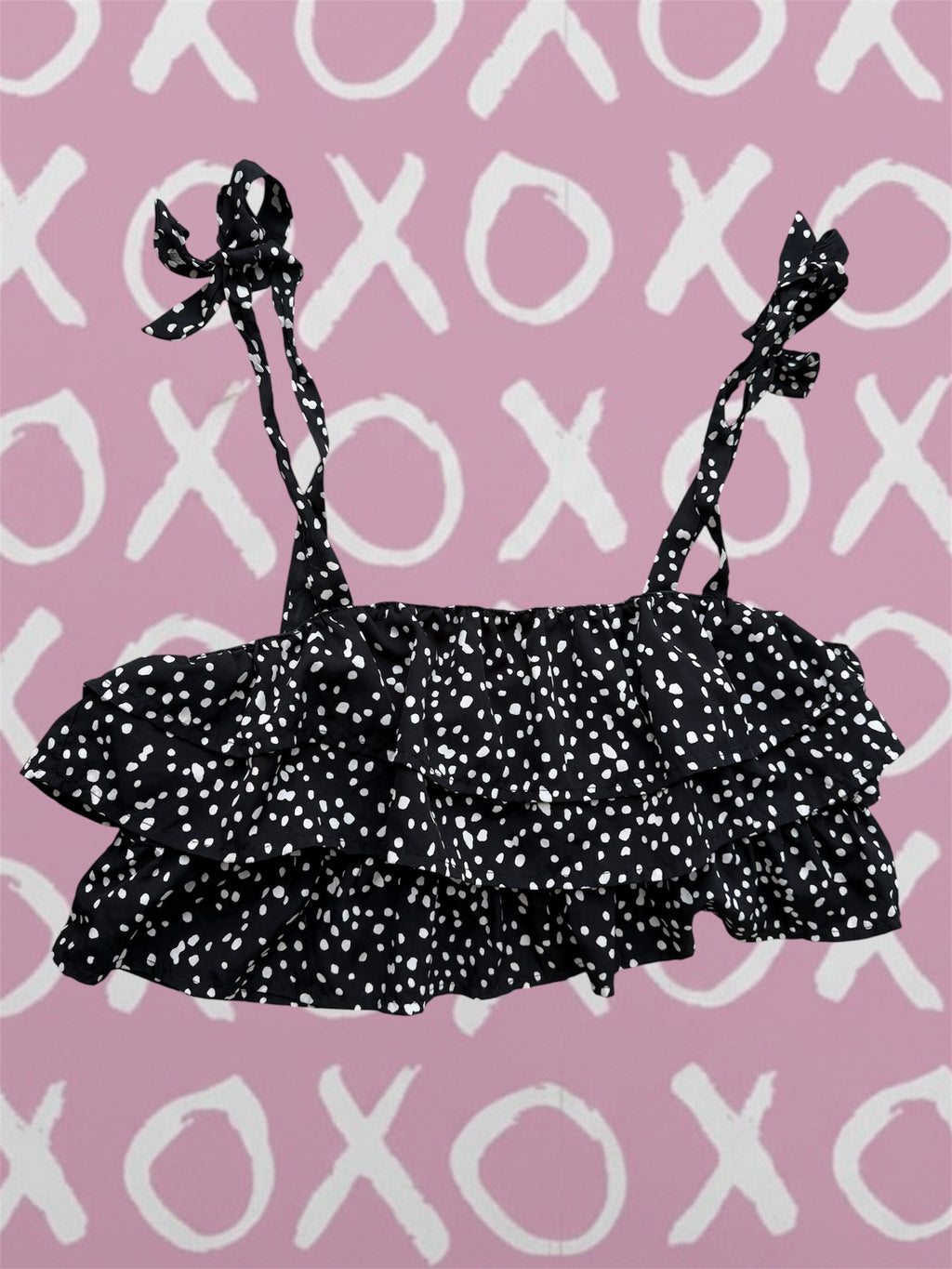 XoX NIA Summer Cute Black Polka Dot Ruffle Crop Top Women