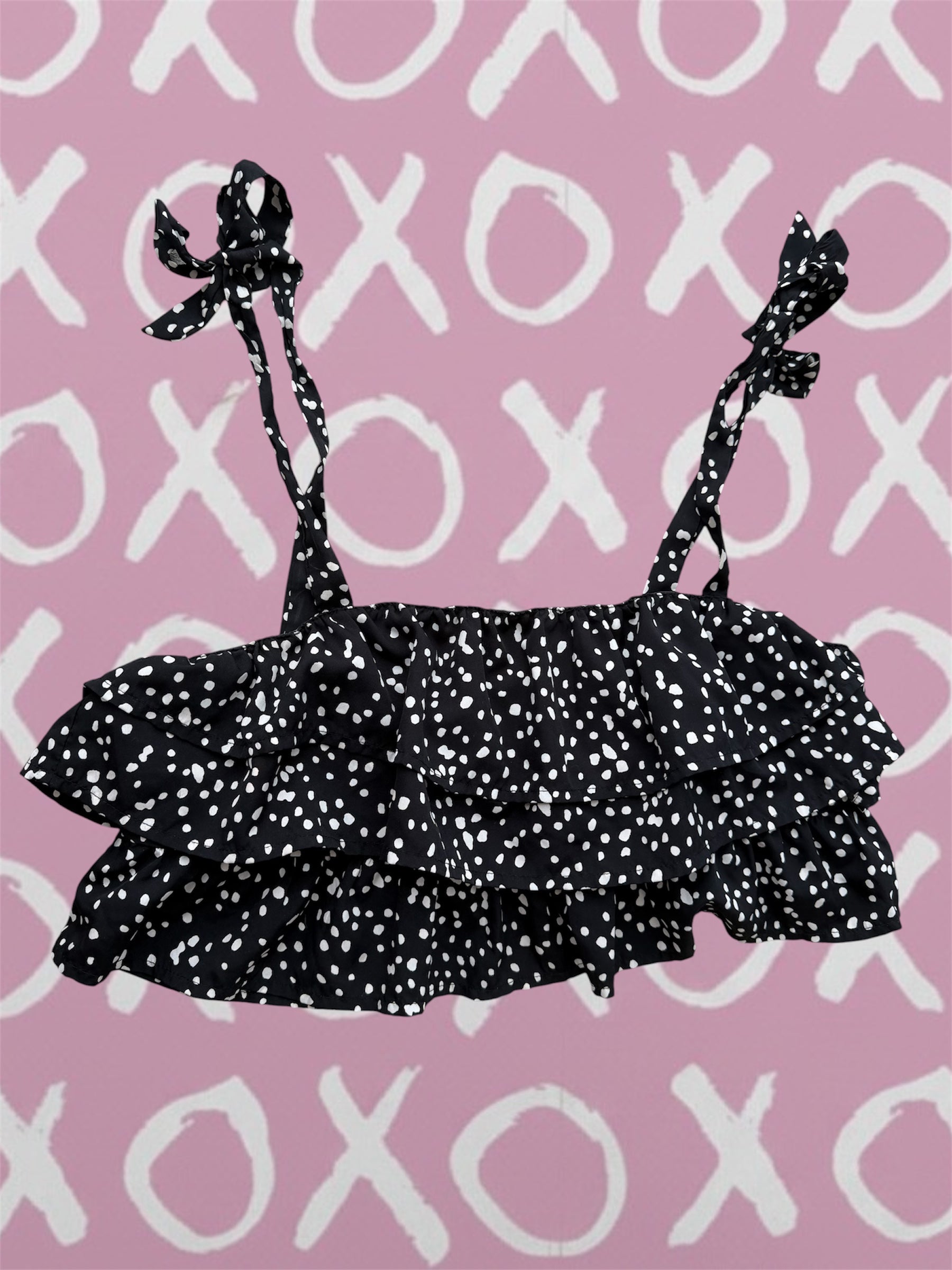 XoX NIA Summer Cute Black Polka Dot Ruffle Crop Top Women