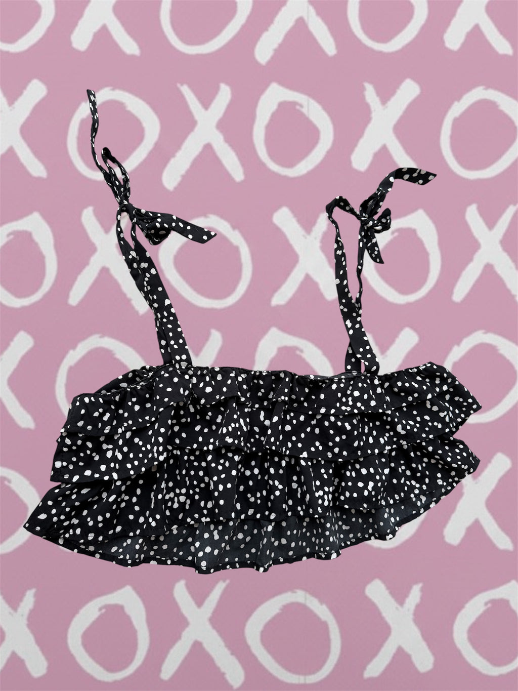 XoX NIA Summer Cute Black Polka Dot Ruffle Crop Top Women