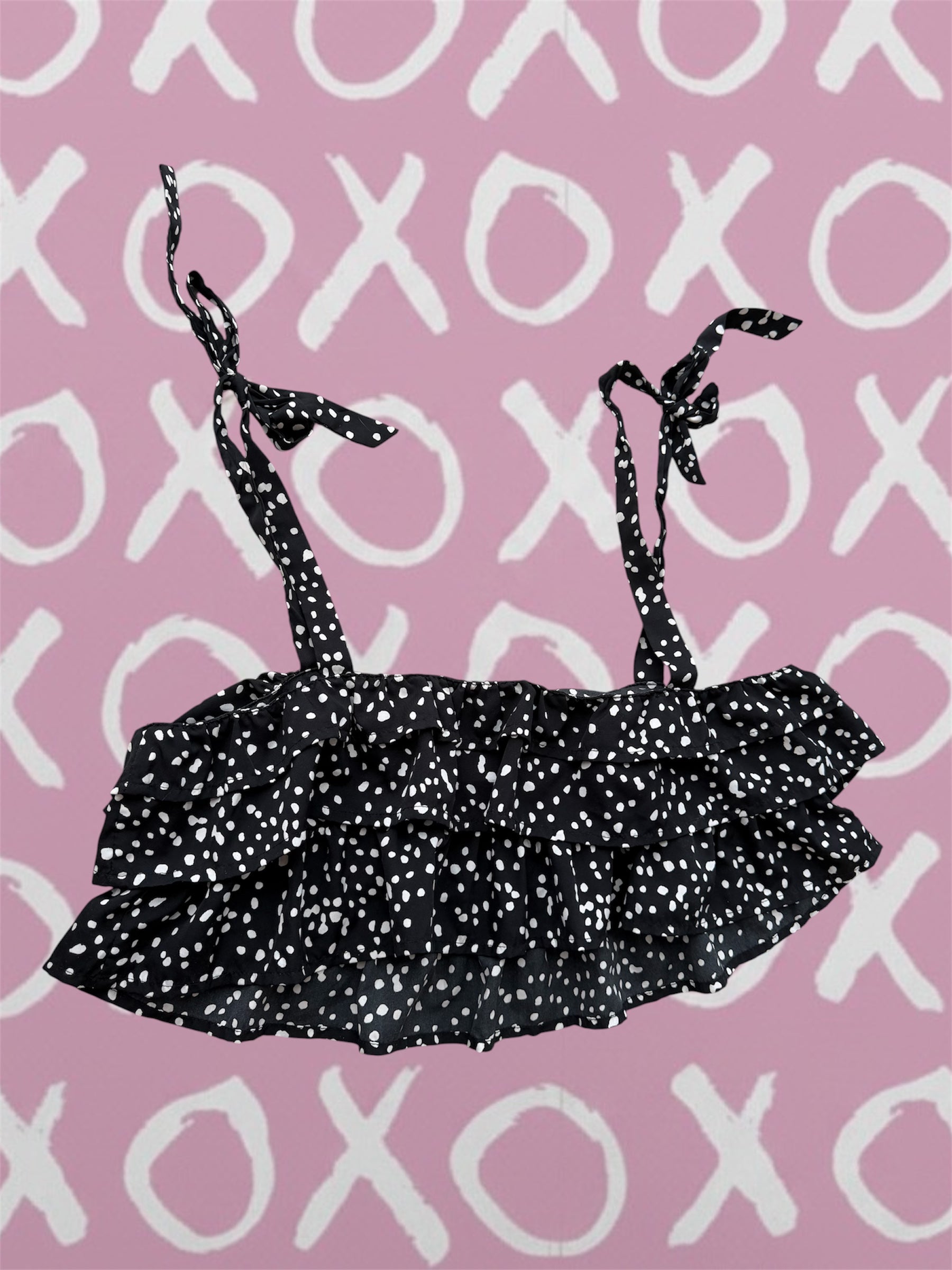 XoX NIA Summer Cute Black Polka Dot Ruffle Crop Top Women
